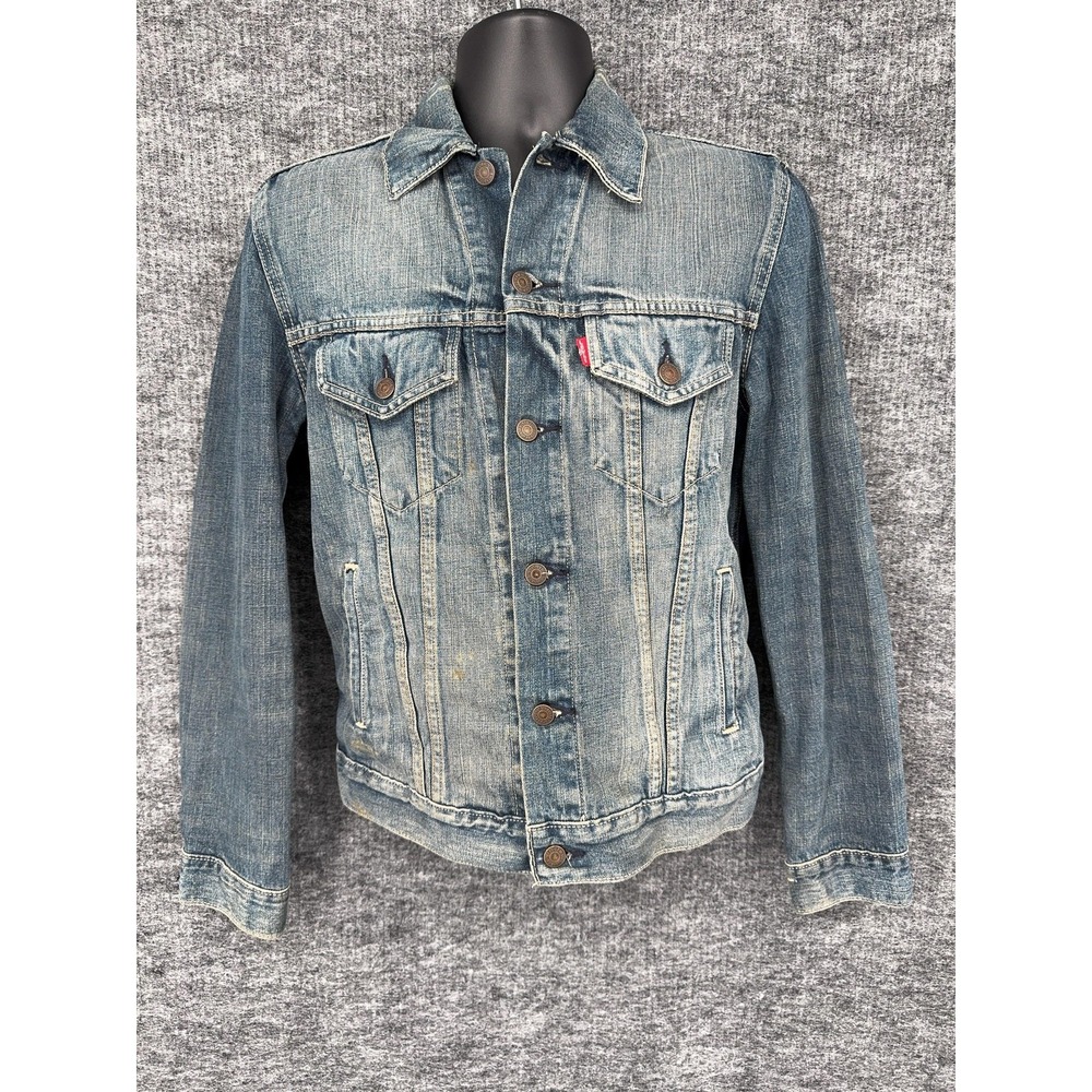 Levi's Denim Jacket Womens S Blue Trucker Button Front Faded Distressed Cotton
